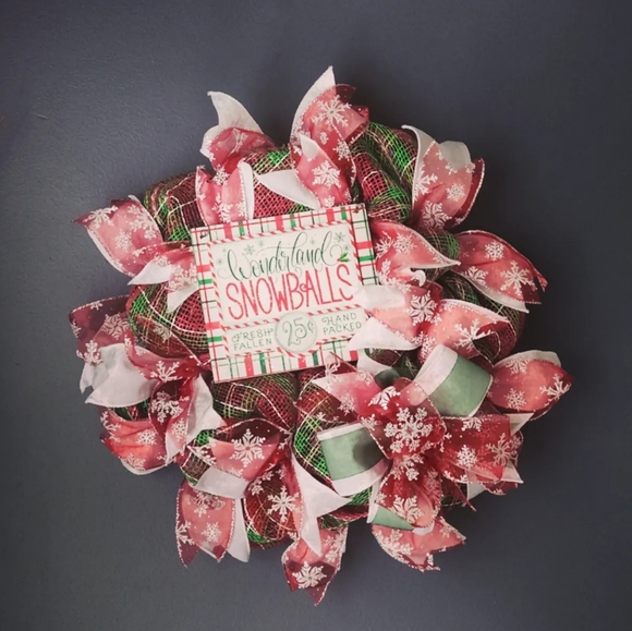 Winter Deco Mesh Wreath - Picture 1 of 4